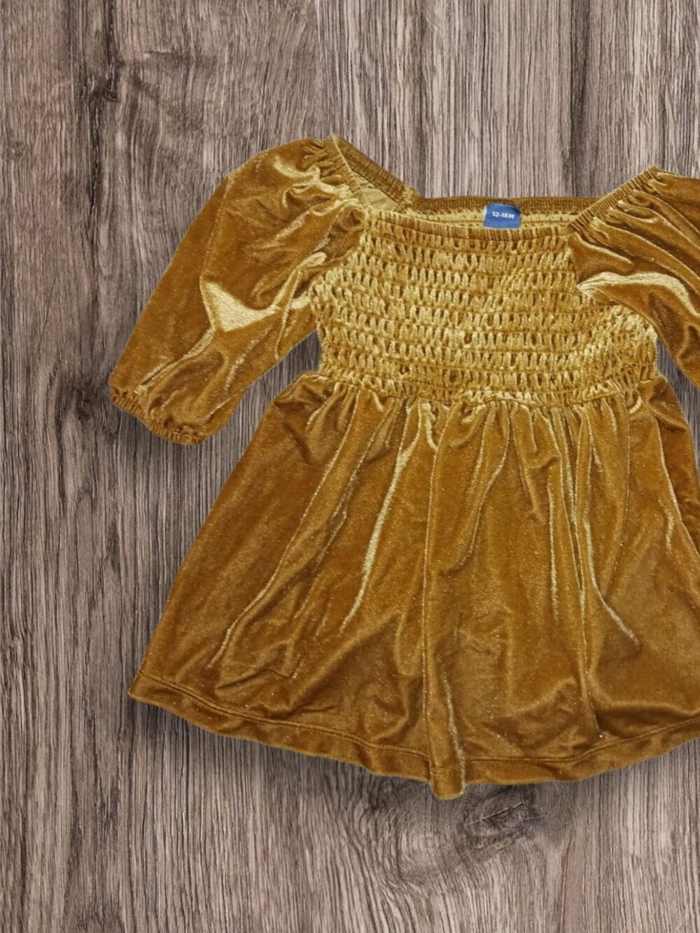 Old Navy Girls Size 12-18 Months Mustard Gold Velvet Smocked Dress